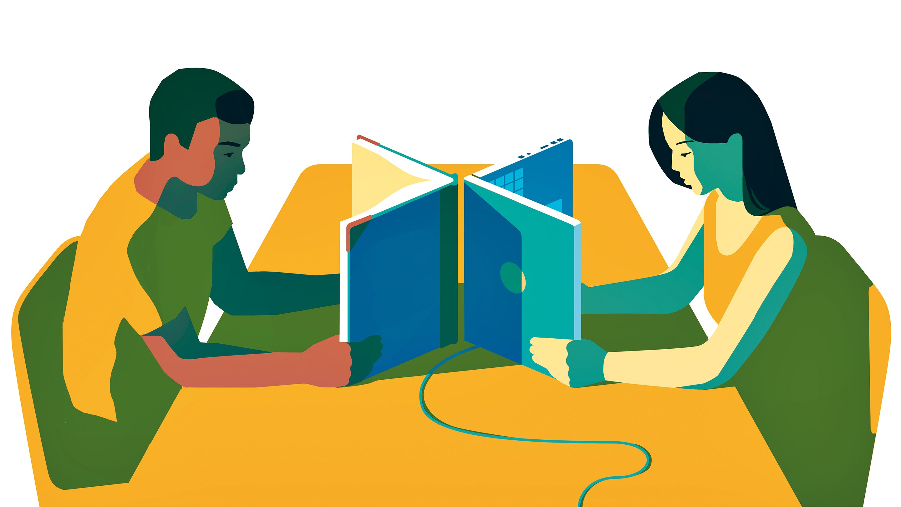 Studenti che leggono libri in una biblioteca scolastica moderna